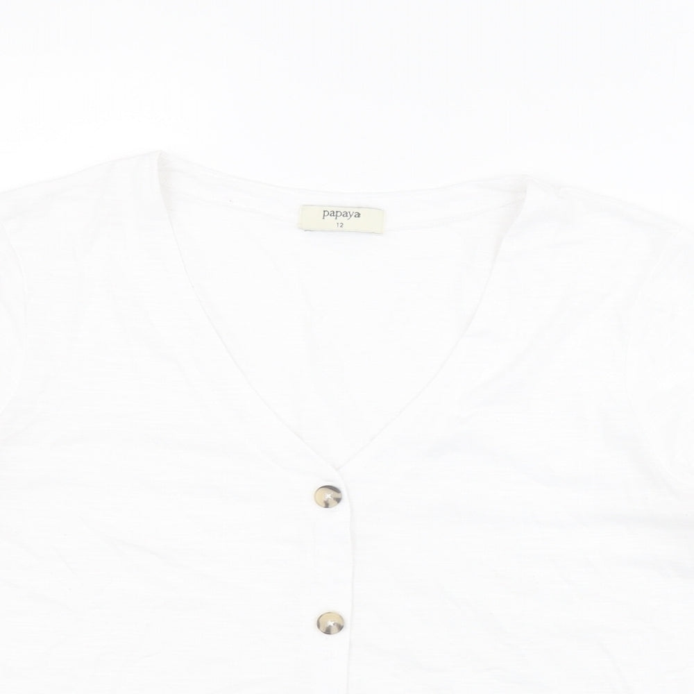 Matalan Womens White  Polyester Basic T-Shirt Size 12 V-Neck