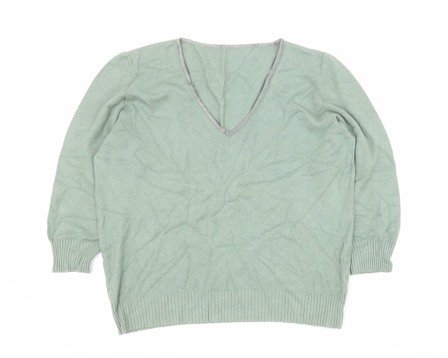 Marks and Spencer Womens Green V-Neck  Viscose Pullover Jumper Size 18
