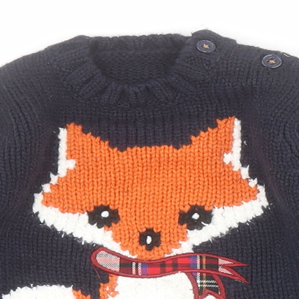 Geroge Baby Blue  Acrylic Pullover Jumper Size 0-3 Months  Button - Fox