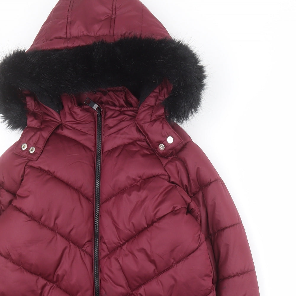 Marks and Spencer Girls Red   Puffer Jacket Coat Size 7-8 Years  Zip