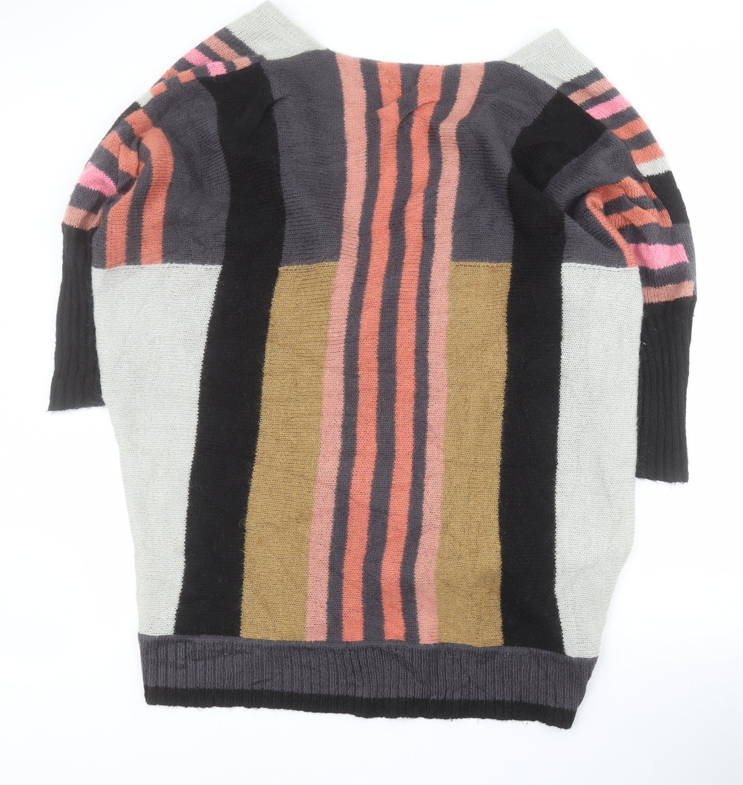 St Martins Womens Multicoloured V-Neck Striped Acrylic Cardigan Jumper Size S
