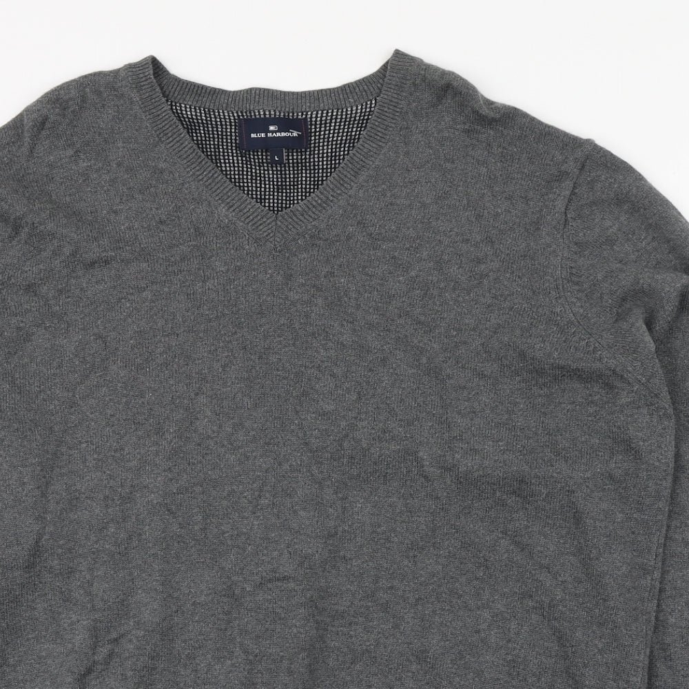 Marks and Spencer Mens Grey V-Neck  Cotton Pullover Jumper Size L