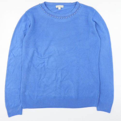 Paramour Womens Blue Round Neck  Acrylic Pullover Jumper Size L