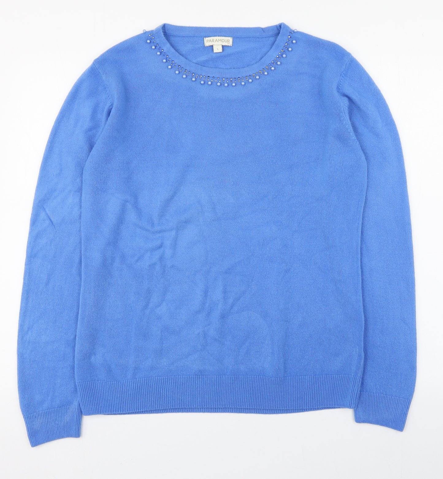 Paramour Womens Blue Round Neck  Acrylic Pullover Jumper Size L