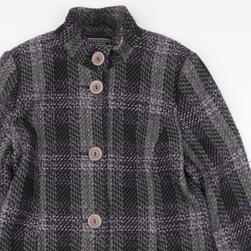 Debenhams Womens Multicoloured Plaid  Overcoat Coat Size 14  Button