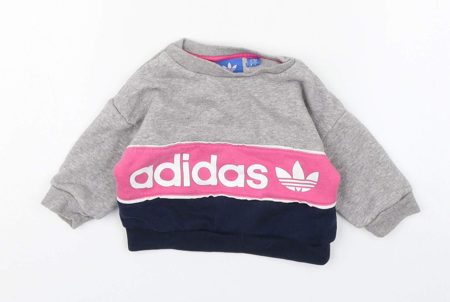 adidas Girls Multicoloured Colourblock Cotton Pullover Jumper Size 3-6 Months