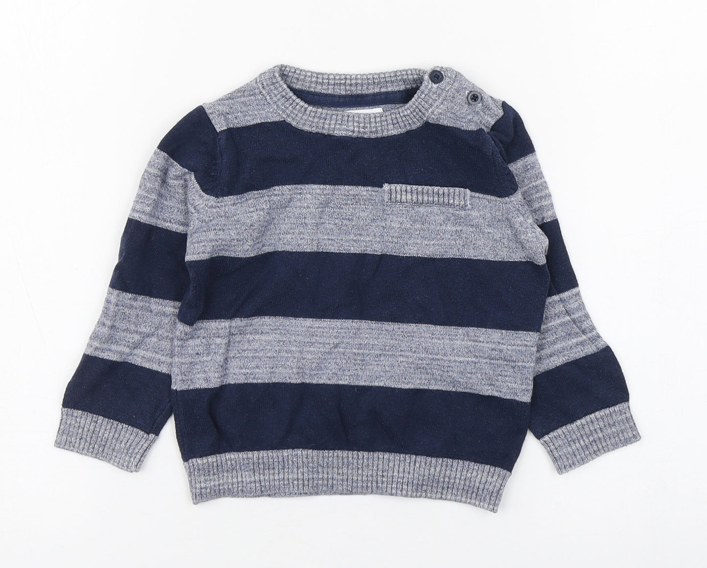 F&F Boys Blue Striped 100% Cotton Pullover Jumper Size 12-18 Months