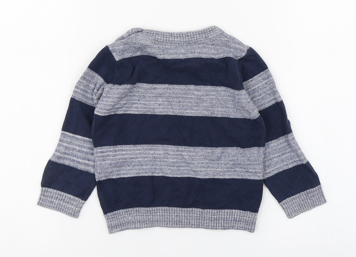 F&F Boys Blue Striped 100% Cotton Pullover Jumper Size 12-18 Months