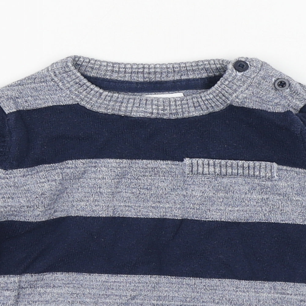 F&F Boys Blue Striped 100% Cotton Pullover Jumper Size 12-18 Months