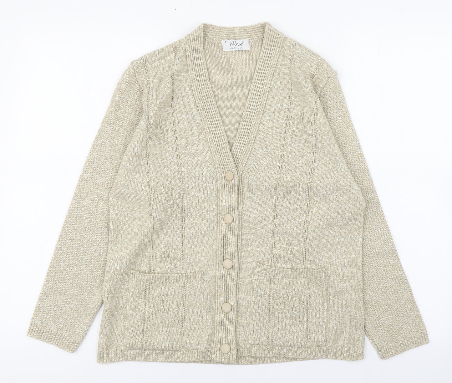 Care Womens Beige V-Neck  Acrylic Cardigan Jumper Size S