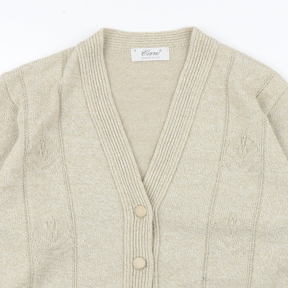 Care Womens Beige V-Neck  Acrylic Cardigan Jumper Size S