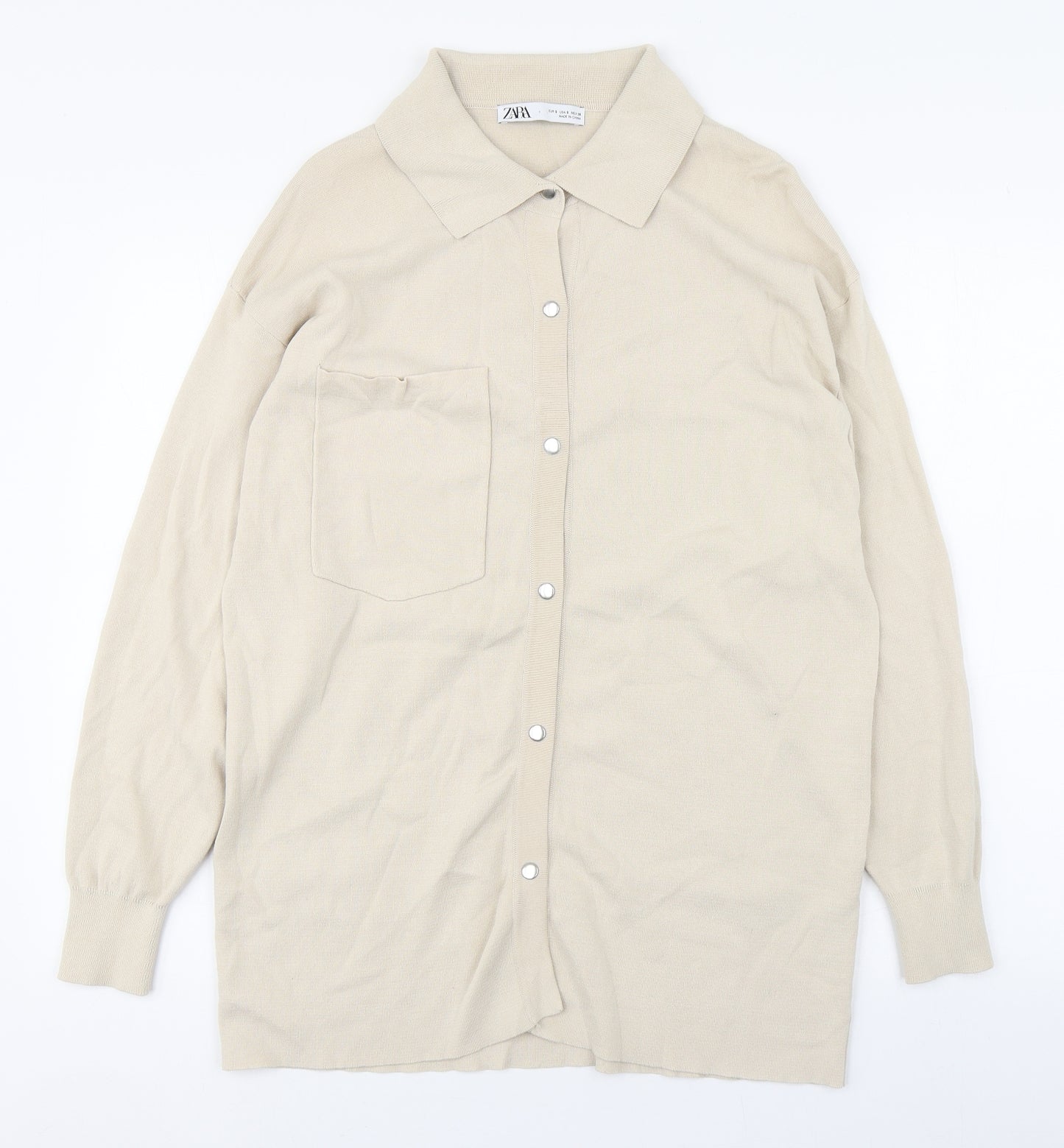 Zara Womens Beige Collared  Viscose Cardigan Jumper Size S