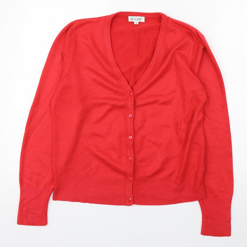 Fay Louise Womens Red V-Neck  Acrylic Cardigan Jumper Size M