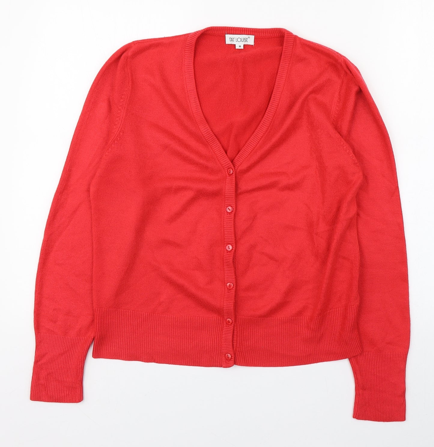 Fay Louise Womens Red V-Neck  Acrylic Cardigan Jumper Size M