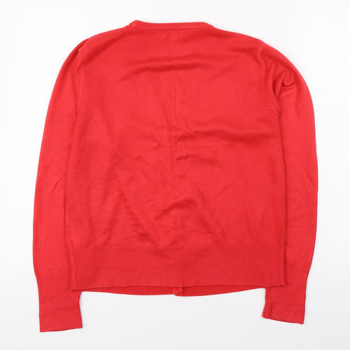 Fay Louise Womens Red V-Neck  Acrylic Cardigan Jumper Size M