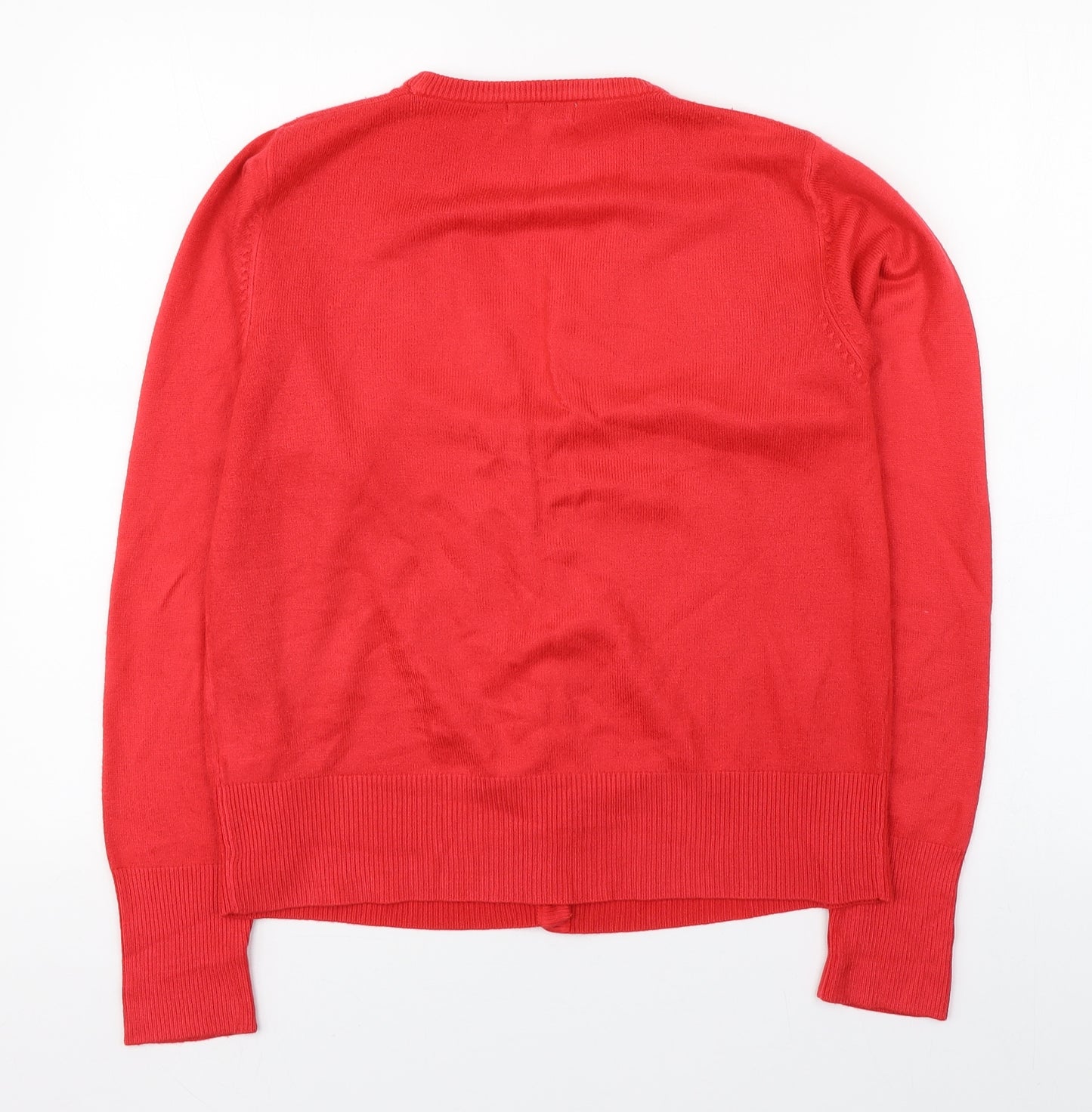 Fay Louise Womens Red V-Neck  Acrylic Cardigan Jumper Size M