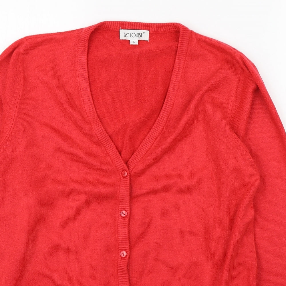 Fay Louise Womens Red V-Neck  Acrylic Cardigan Jumper Size M