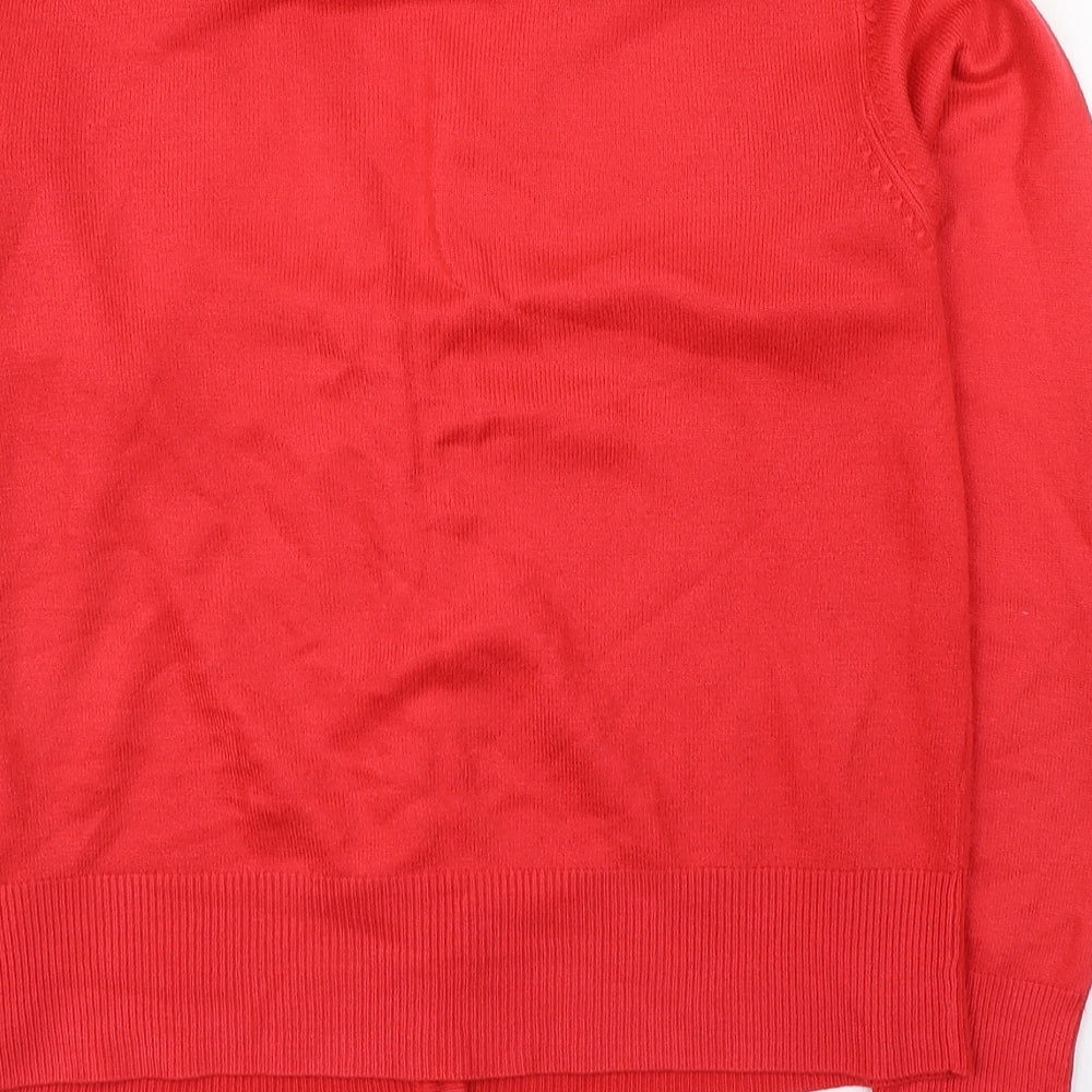 Fay Louise Womens Red V-Neck  Acrylic Cardigan Jumper Size M