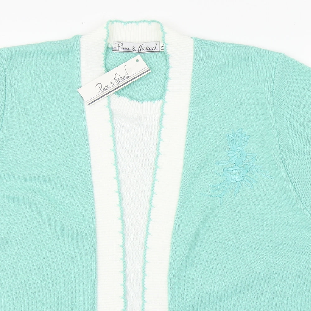 Pure & Natural Womens Green V-Neck  Acrylic Cardigan Jumper Size L
