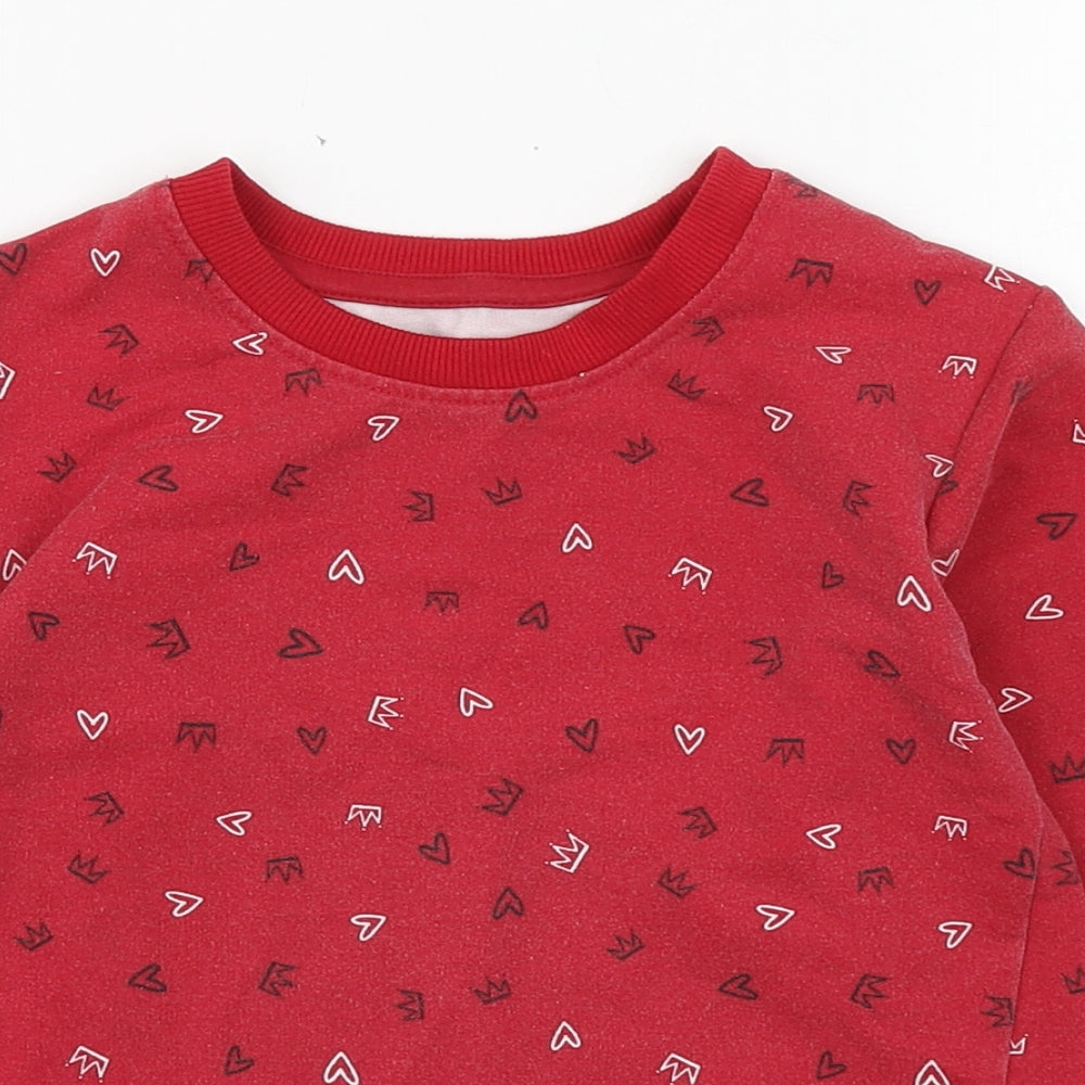 Matalan Girls Red Round Neck Geometric Polyester Pullover Jumper Size 4-5 Years