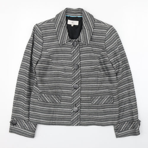 CC Womens Black Striped  Jacket Blazer Size 14  Button