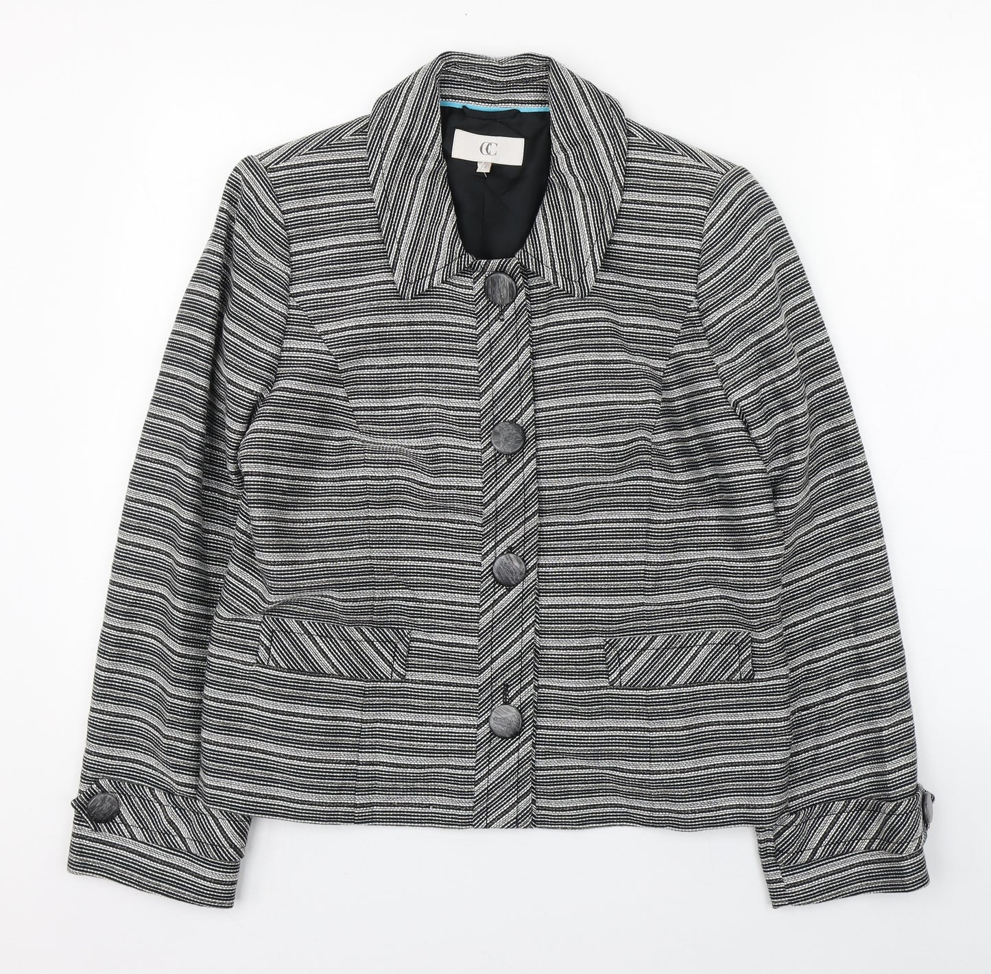 CC Womens Black Striped  Jacket Blazer Size 14  Button