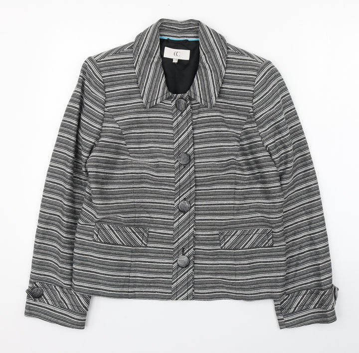 CC Womens Black Striped  Jacket Blazer Size 14  Button