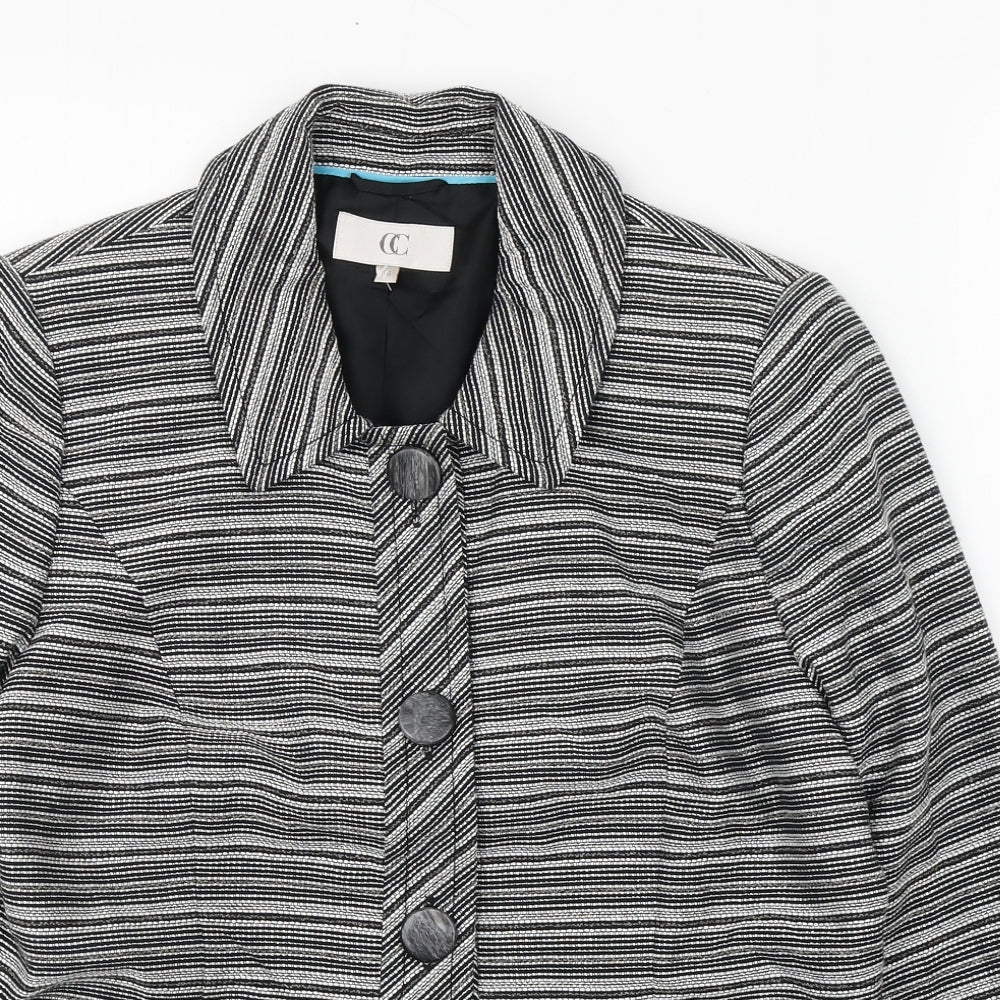 CC Womens Black Striped  Jacket Blazer Size 14  Button