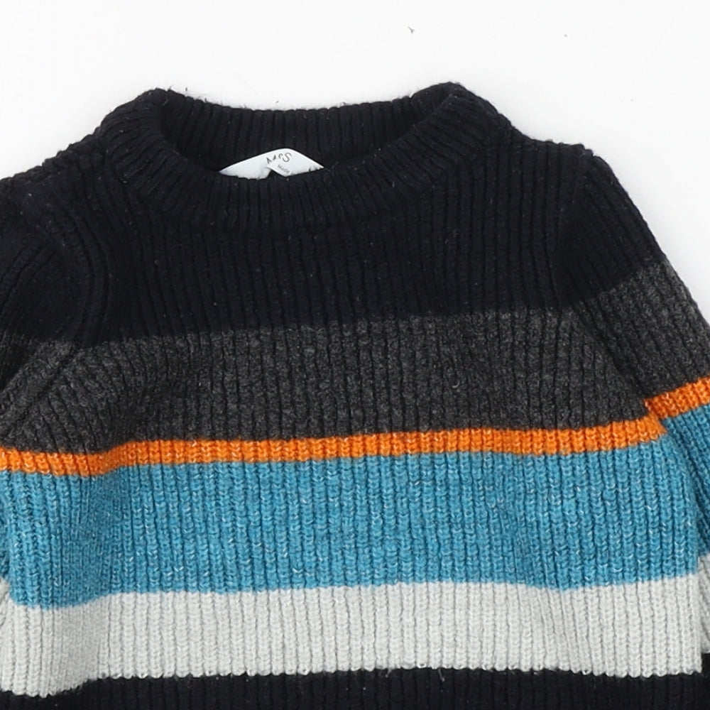 Marks and Spencer Boys Multicoloured Round Neck Striped Acrylic Pullover Jumper Size 2-3 Years