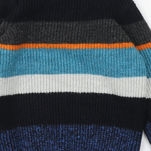 Marks and Spencer Boys Multicoloured Round Neck Striped Acrylic Pullover Jumper Size 2-3 Years