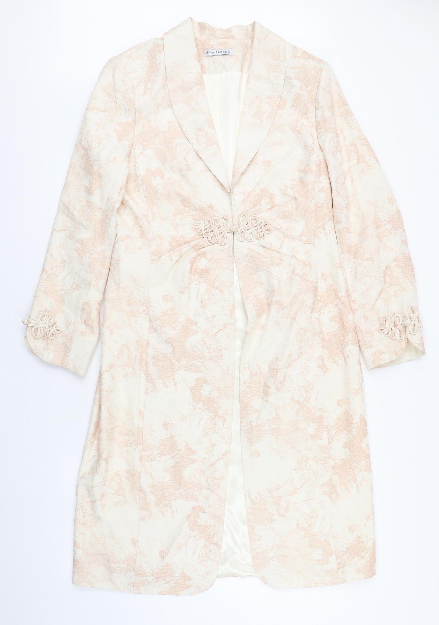 Gina Bacconi Womens Beige Floral  Overcoat Coat Size 14  Toggle