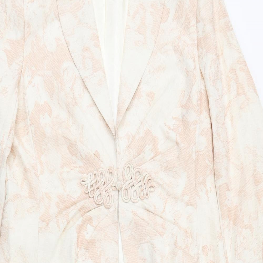 Gina Bacconi Womens Beige Floral  Overcoat Coat Size 14  Toggle