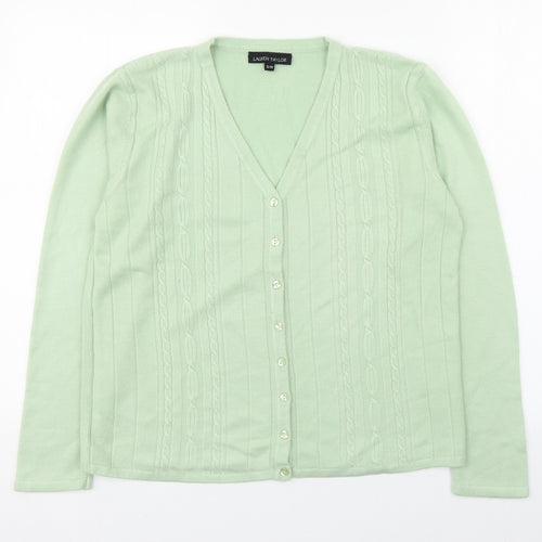 Lauren Taylor Womens Green V-Neck  Acrylic Cardigan Jumper Size S