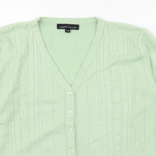 Lauren Taylor Womens Green V-Neck  Acrylic Cardigan Jumper Size S