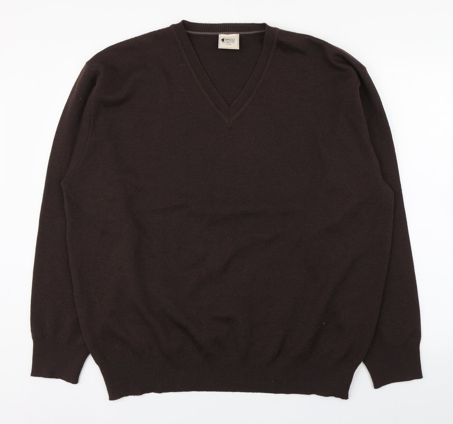 Gabicci Mens Brown V-Neck  Wool Pullover Jumper Size 2XL