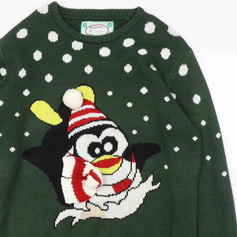 Primark Mens Green Round Neck  Acrylic Pullover Jumper Size L   - Christmas