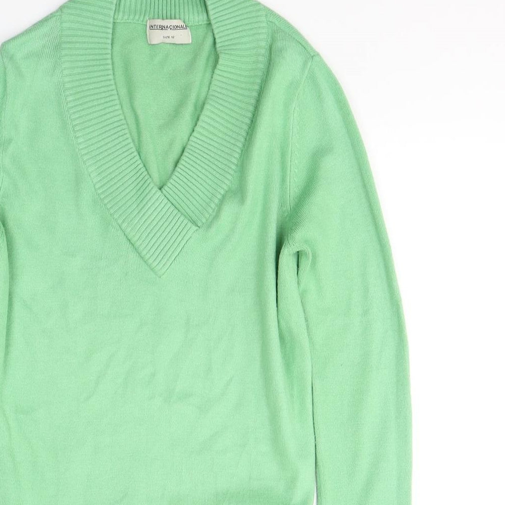 Internacionale Womens Green  Acrylic Tunic Blouse Size 12 V-Neck