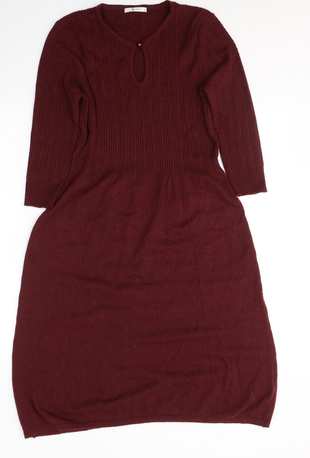 TU Womens Red  Polyester Jumper Dress  Size 10  V-Neck Pullover