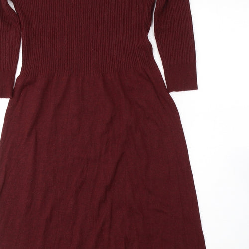 TU Womens Red  Polyester Jumper Dress  Size 10  V-Neck Pullover