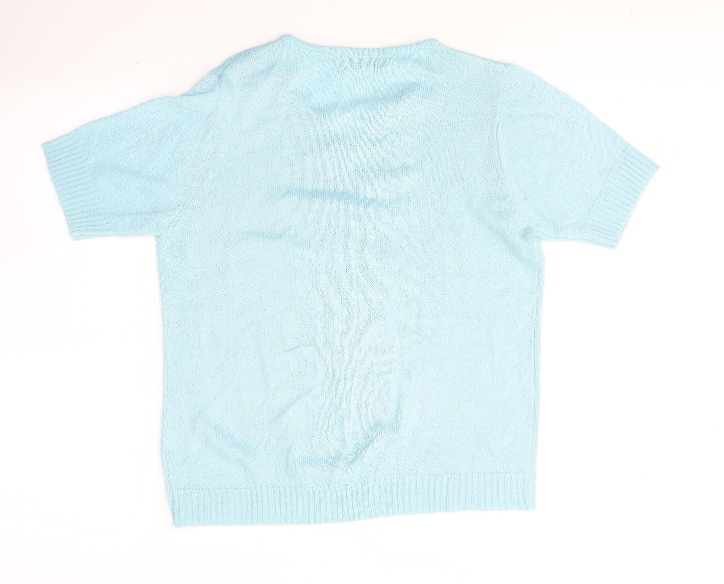 Honor Millburn Womens Blue  Acrylic Basic T-Shirt Size 14 V-Neck