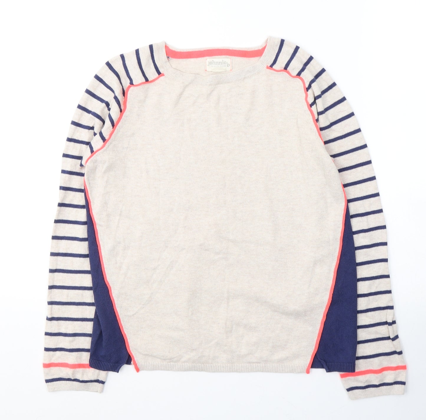 Johnnie B Girls Ivory Round Neck Striped Cotton Pullover Jumper Size 12-13 Years  Pullover