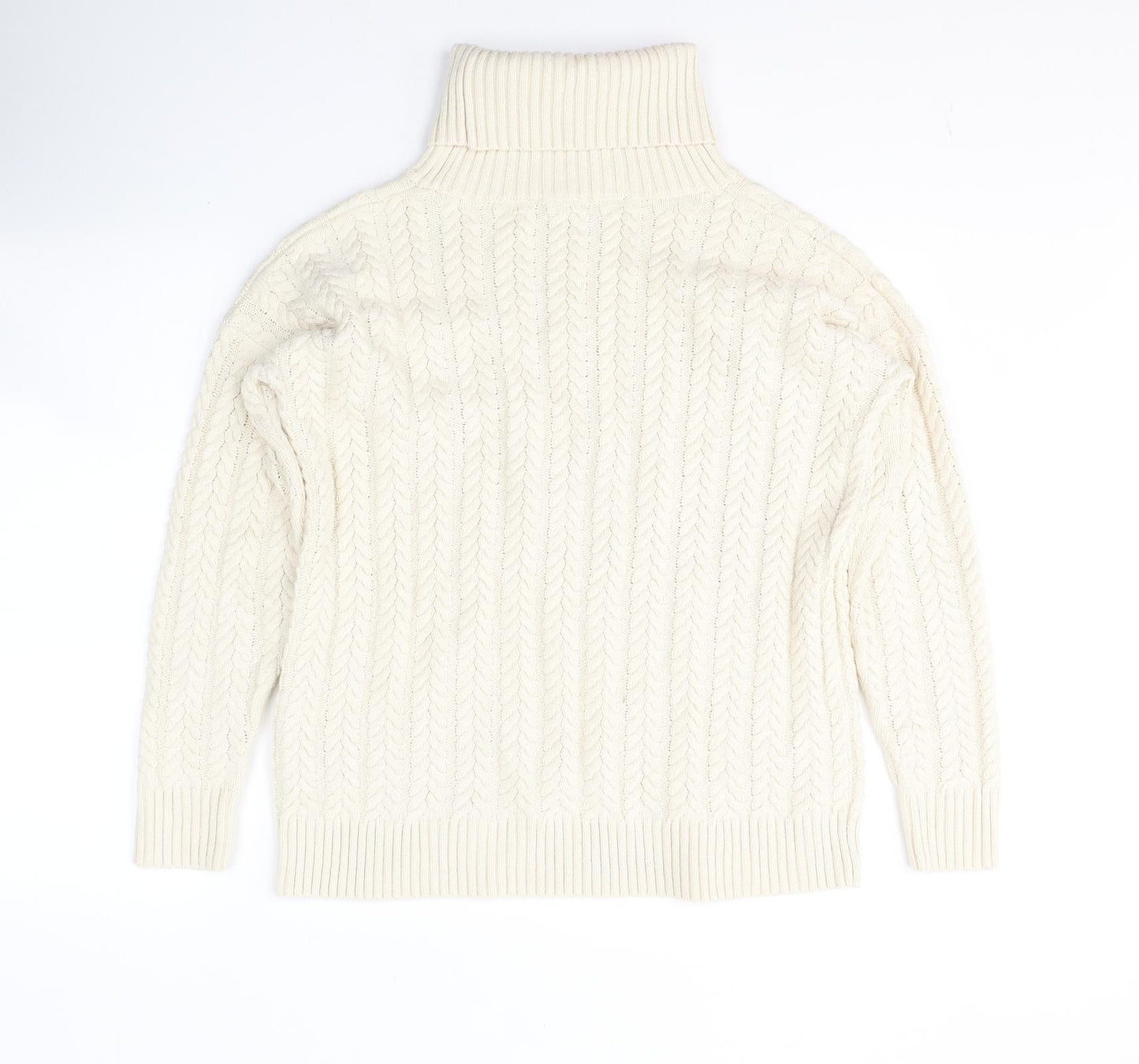 French Connection Womens Ivory Roll Neck  Cotton Pullover Jumper Size M