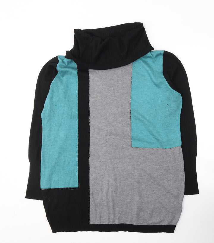 Roman Womens Black Colourblock Acrylic Basic Blouse Size 20 Roll Neck