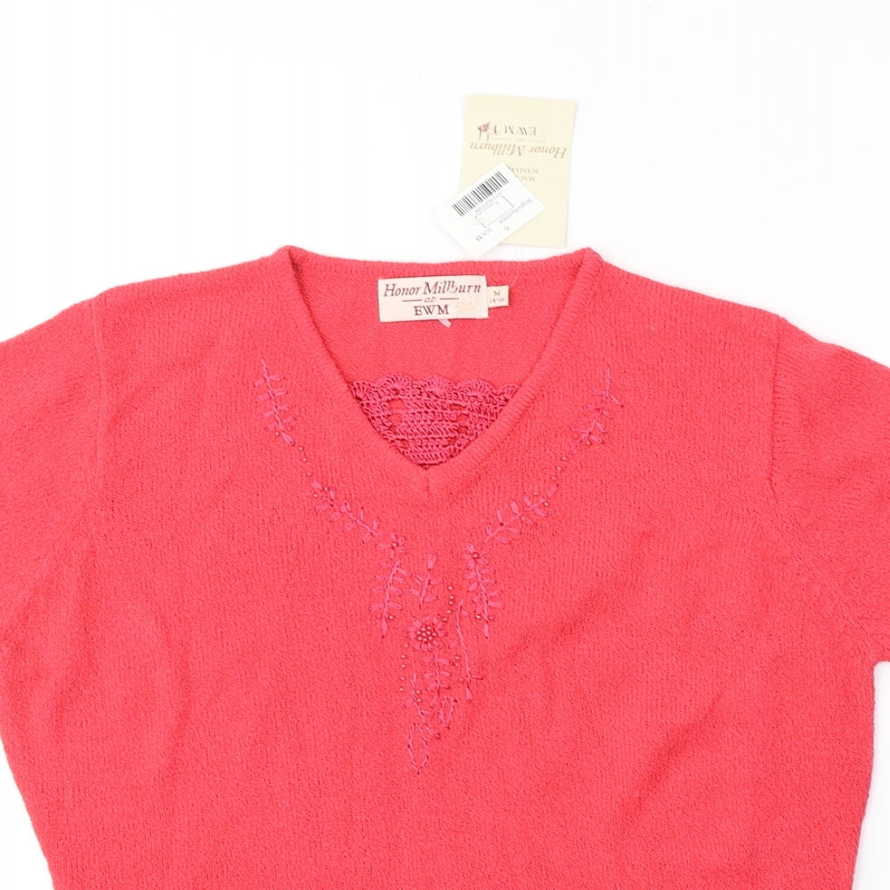 EWM Womens Pink  Acrylic Basic T-Shirt Size 14 V-Neck