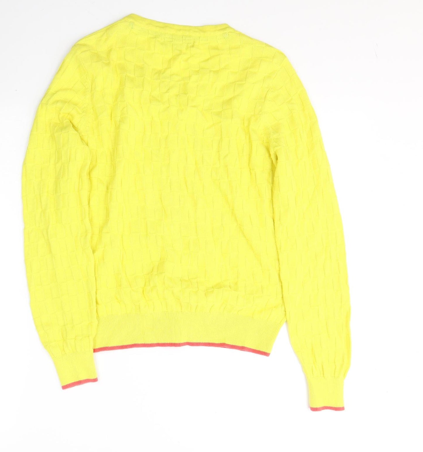 Dickins & Jones Womens Yellow V-Neck Geometric Cotton Cardigan Jumper Size M