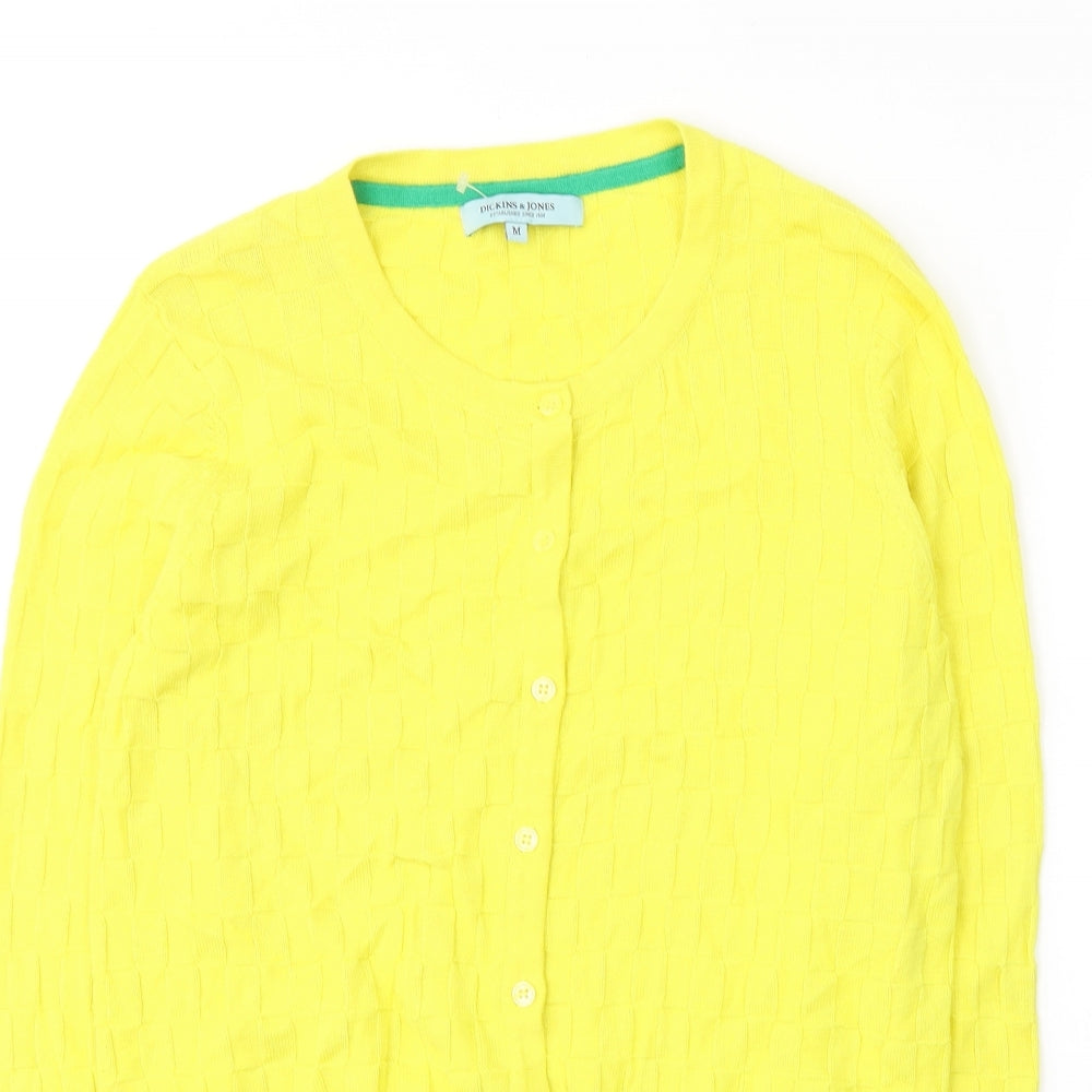Dickins & Jones Womens Yellow V-Neck Geometric Cotton Cardigan Jumper Size M