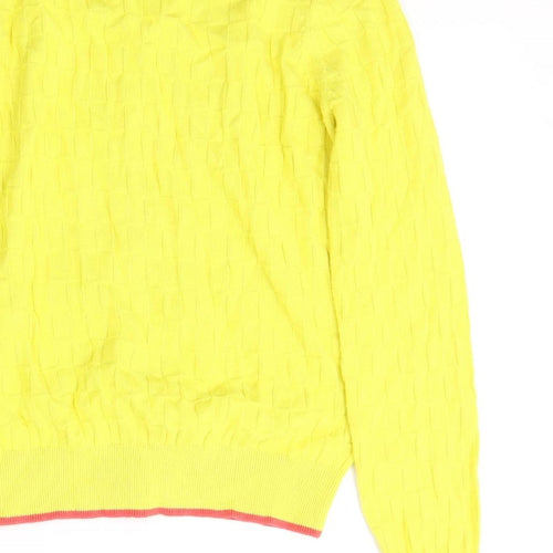 Dickins & Jones Womens Yellow V-Neck Geometric Cotton Cardigan Jumper Size M