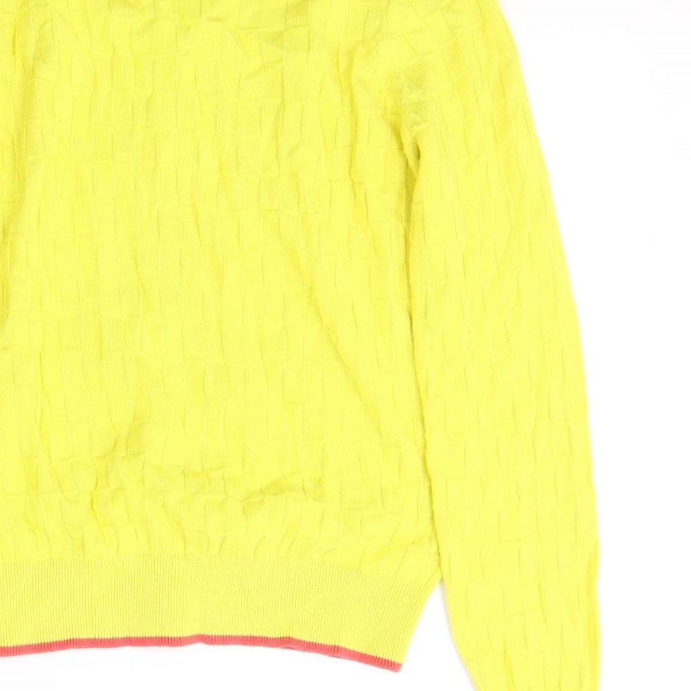 Dickins & Jones Womens Yellow V-Neck Geometric Cotton Cardigan Jumper Size M