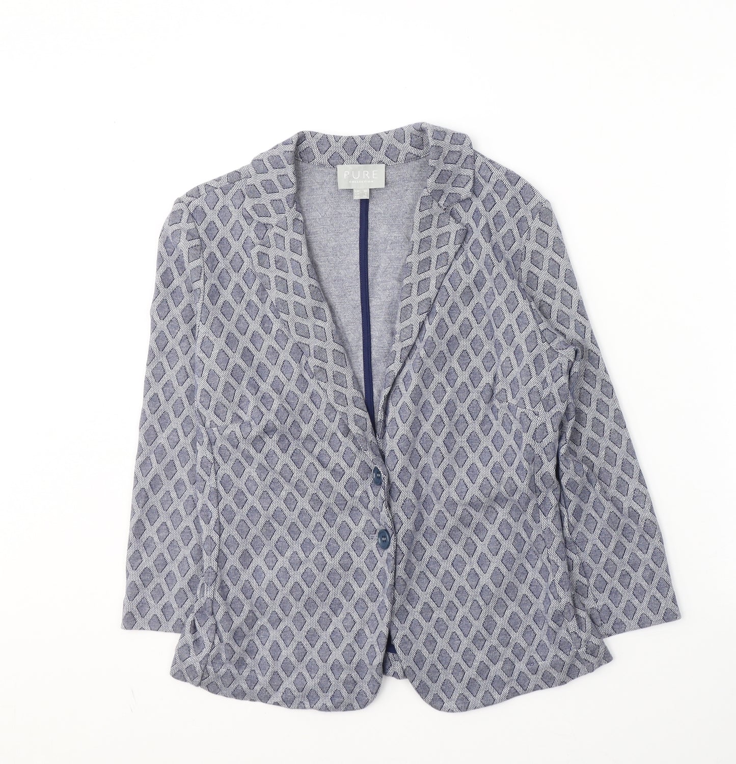 PURE Collection Womens Blue Geometric  Jacket Blazer Size 10  Button