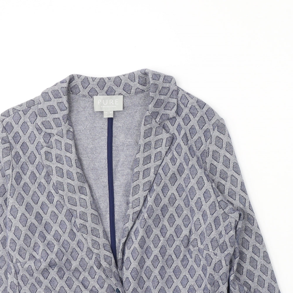 PURE Collection Womens Blue Geometric  Jacket Blazer Size 10  Button